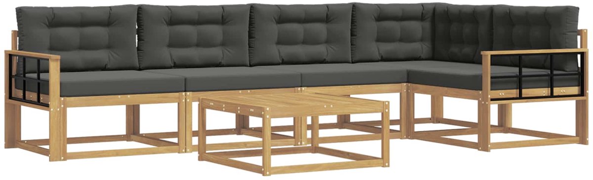 vidaXL Buiten - bank - set - 6 - st - 5-zits - Wit - en - antracietkleurig - Polyester Wit en antracietkleurig