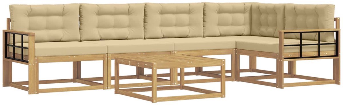 vidaXL Buiten - bank - set - 6 - st - 5-zits - Wit - en - Beige - Polyester Wit en beige