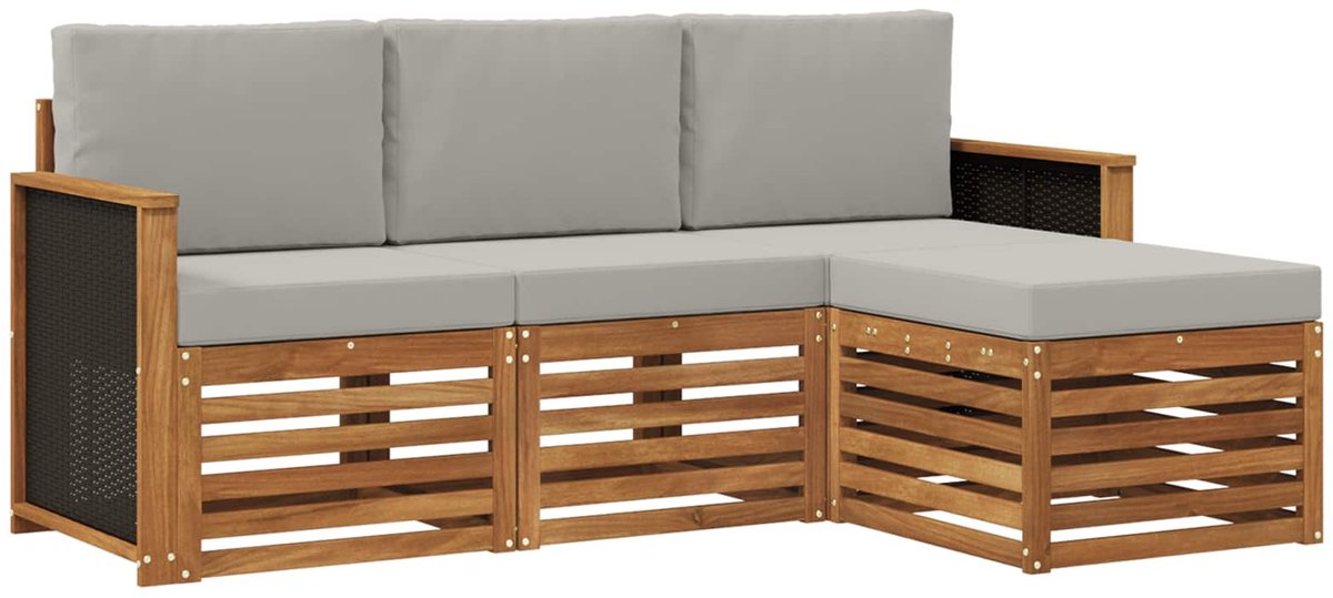 vidaXL Buiten - bank - set - 4 - st - 4-zits - Naturel - en - lichtgrijs Naturel en lichtgrijs
