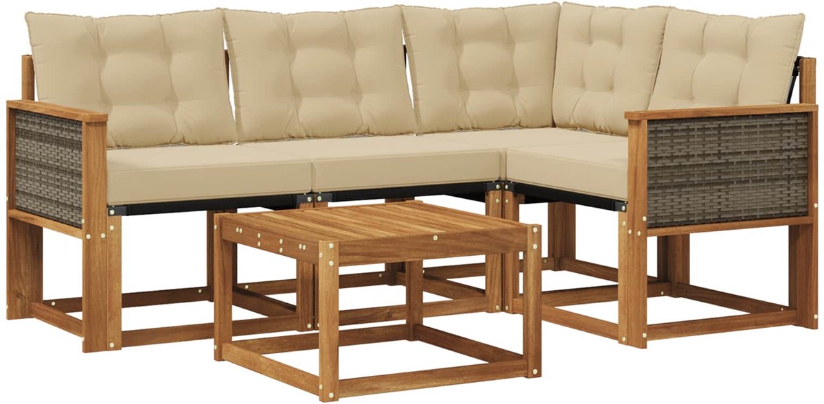 vidaXL Buiten - bank - set - 5 - st - 4-zits - Natuurlijk - en - Beige Natuurlijk en Beige