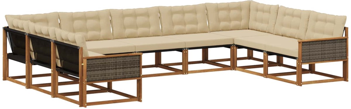 vidaXL Buiten - bank - set - 9 - st - 9-zits - Natuurlijk - en - Beige Natuurlijk en Beige