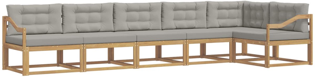 vidaXL Buiten - bank - set - 4 - st - 6-zits - Wit - en - Lichtgrijs - Polyester Wit en Lichtgrijs