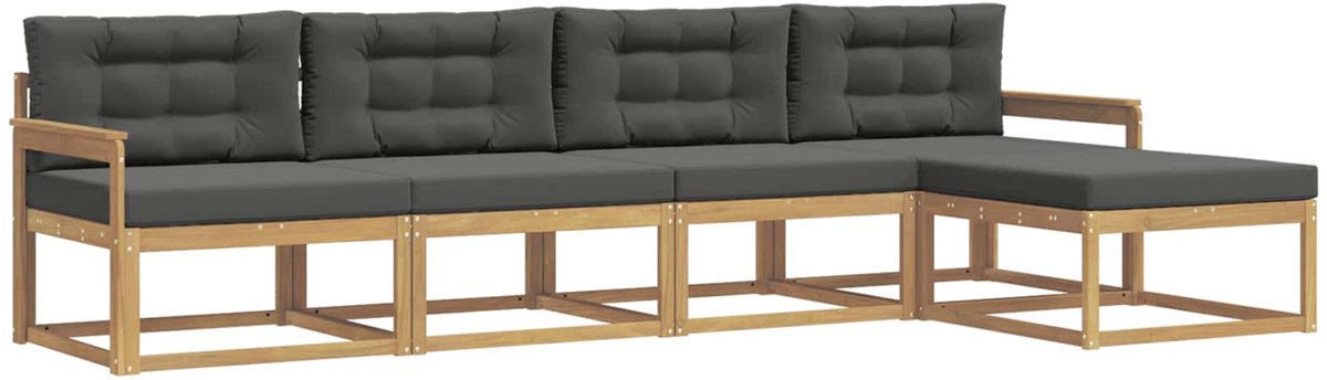 vidaXL Buiten - bank - set - 5 - st - 5-zits - Wit - en - antracietkleurig - Polyester Wit en antracietkleurig