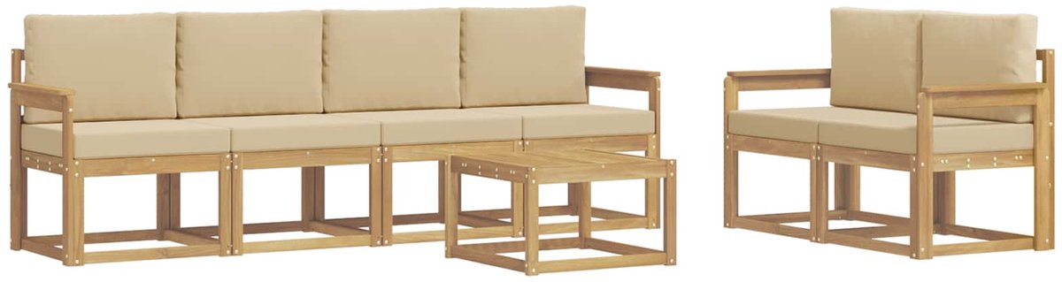 vidaXL Buiten - bank - set - 7 - st - 6-zits - Wit - en - Beige Wit en Beige