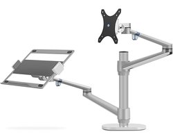 Monitorstandaard Dubbele Arm - Bureauhouder Monitor Laptop - Ergonomisch Werken - Verstelbare Hoogte Positie - 17-32 inch Scherm - Zilver