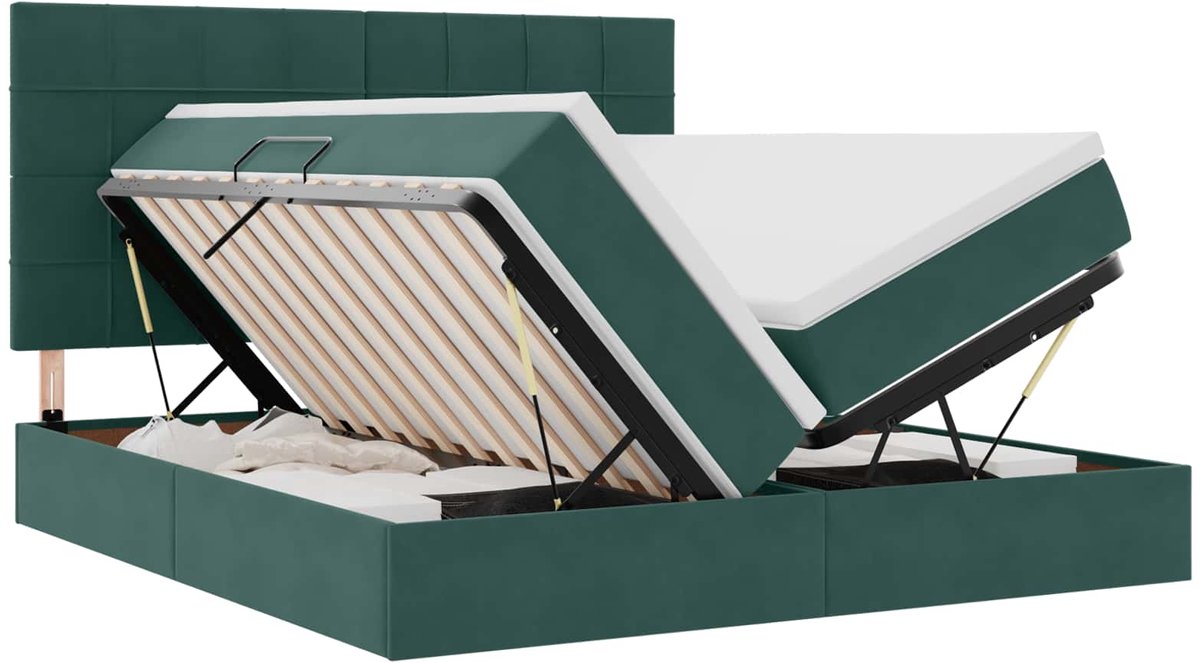 vidaXL LED - opbergbed - met - matras - Donkergroen - 200 - x - 200 - cm - Fluweel