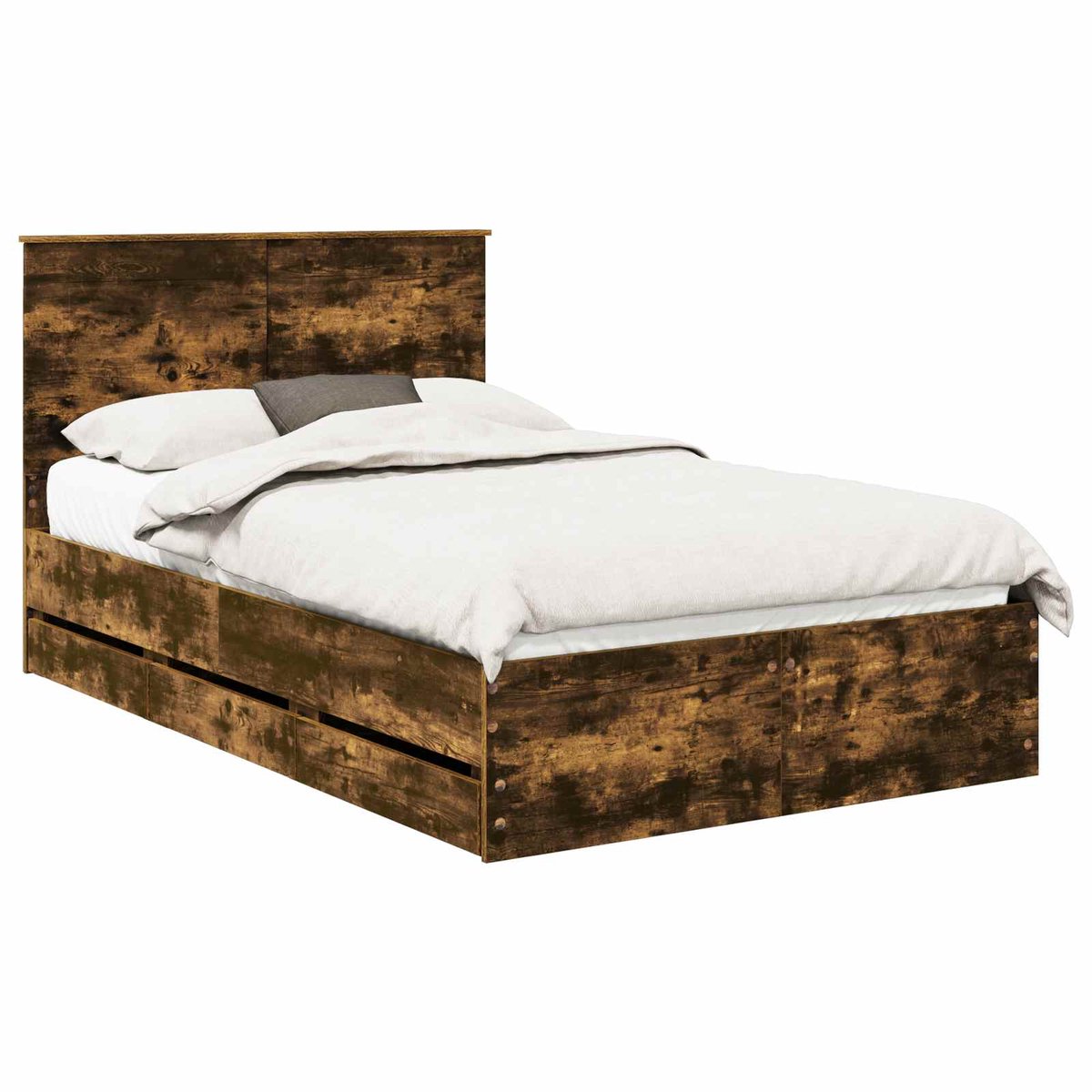 vidaXL Bedframe - met - lade - Rook - Eiken - 135 - x - 190 - cm - Ingenieurshout Gerookt eiken