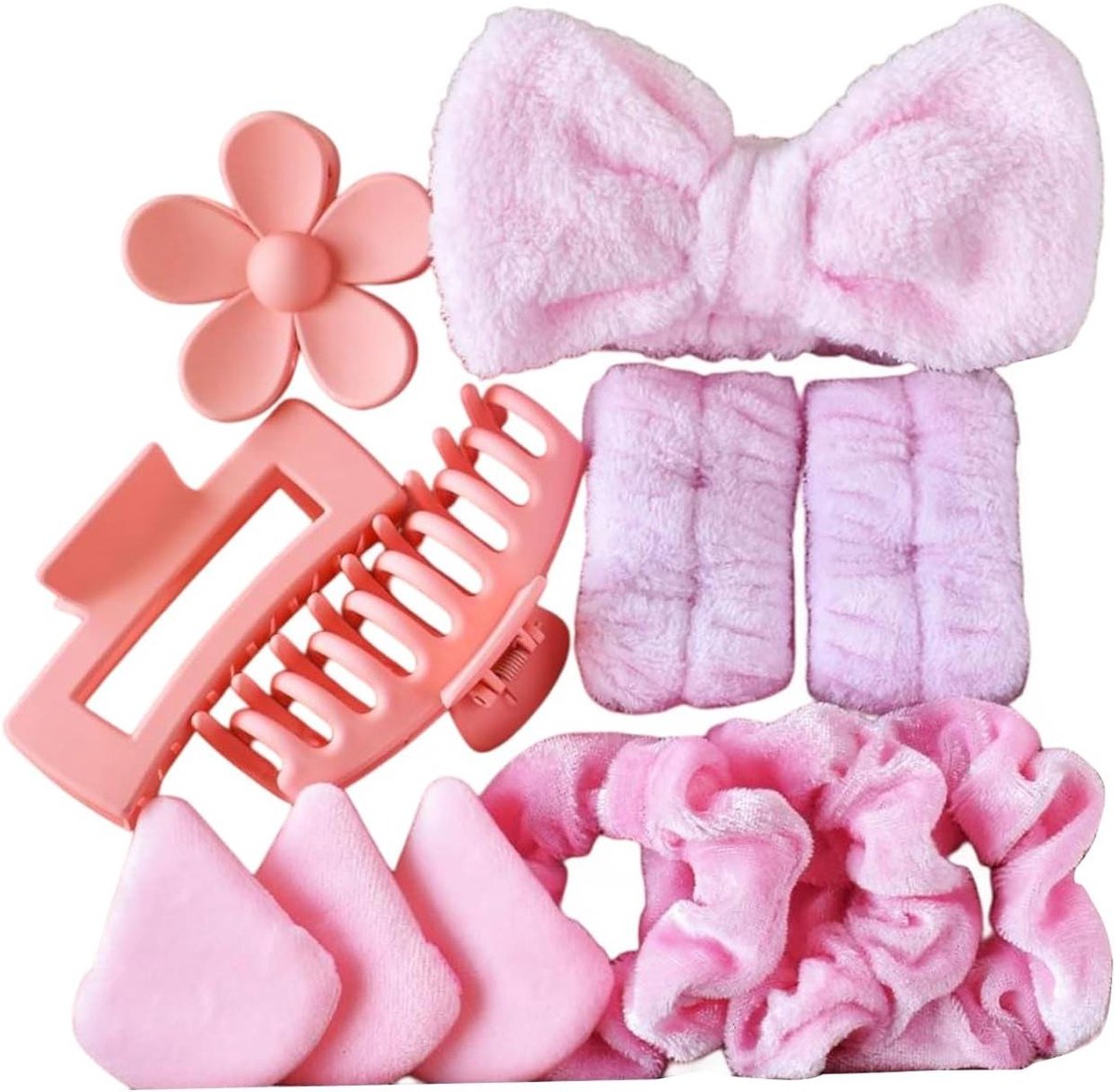 Spa Hoofdband Set - Haarband Make-up Accessoires - Huidverzorging en Sport - 12 Delige Set - N.v.t. - Roze