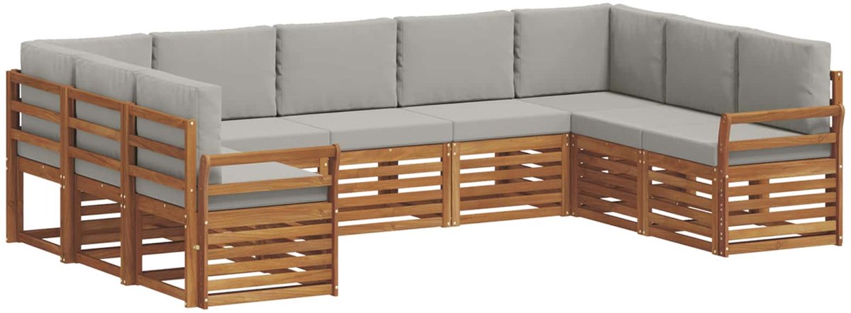 vidaXL Buiten - bank - set - 9 - st - 9-zits - Naturel - en - lichtgrijs Naturel en lichtgrijs