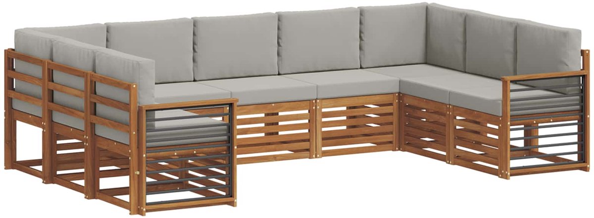 vidaXL Buiten - bank - set - 9 - st - 9-zits - Naturel - en - lichtgrijs Naturel en lichtgrijs