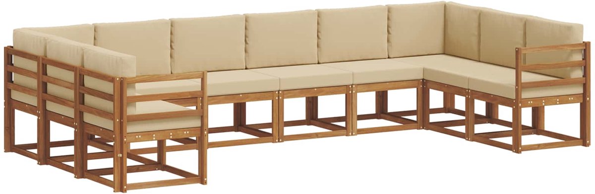 vidaXL Buiten - bank - set - 10 - st - 10-zits - Natuurlijk - en - Beige Natuurlijk en Beige