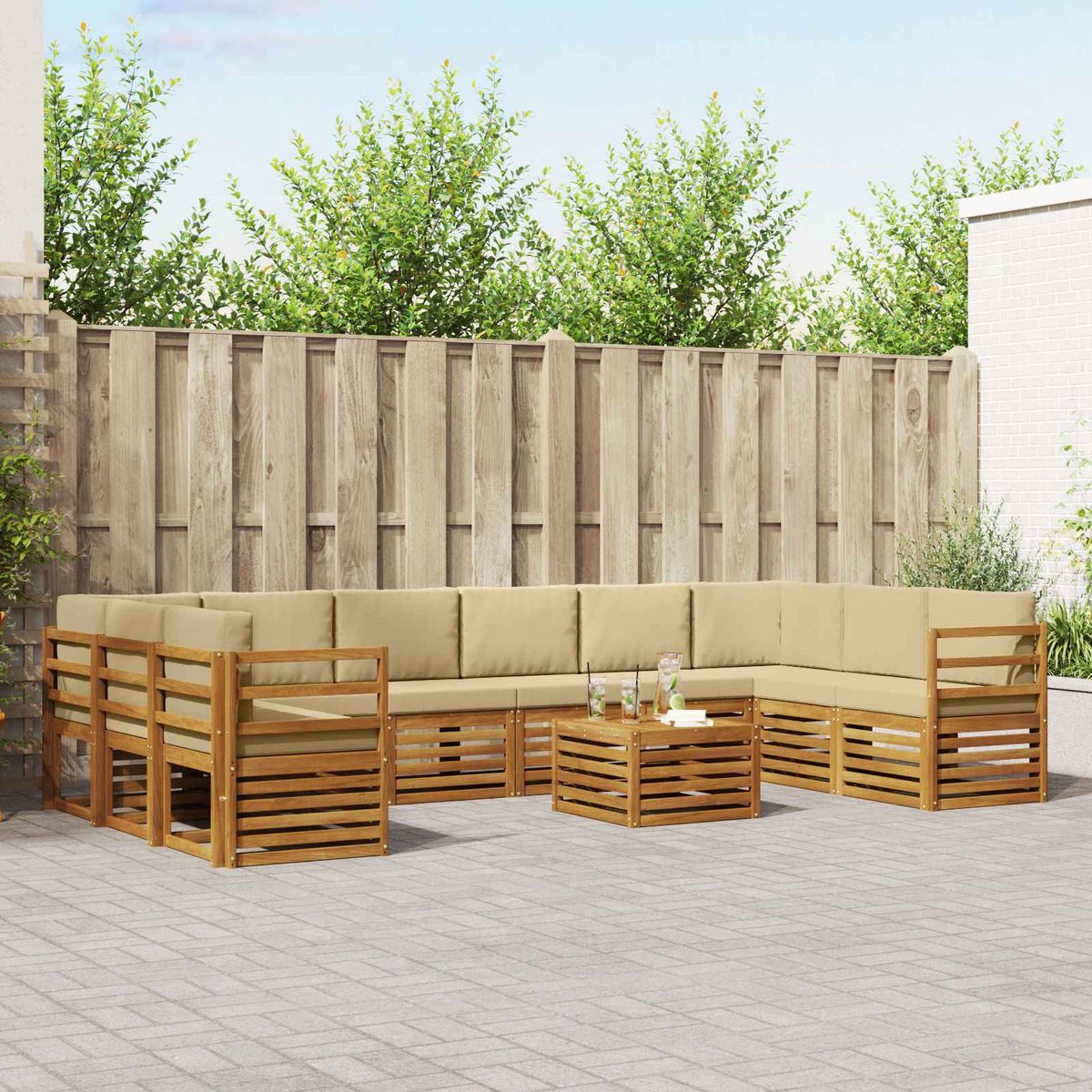vidaXL Buiten - bank - set - 11 - st - 10-zits - Natuurlijk - en - Beige Natuurlijk en Beige