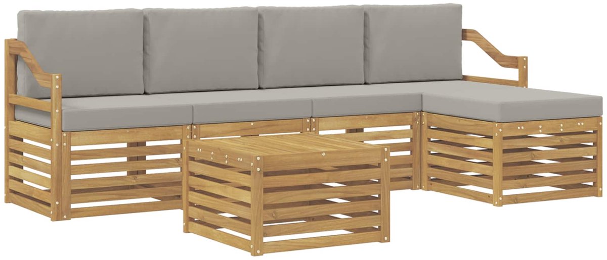 vidaXL Buiten - bank - set - 6 - st - 5-zits - Wit - en - Lichtgrijs - Polyester Wit en Lichtgrijs