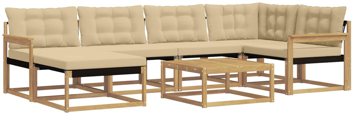 vidaXL Buiten - bank - set - 7 - st - Wit - en - Beige - Massief - Acacia - Hout Wit en beige