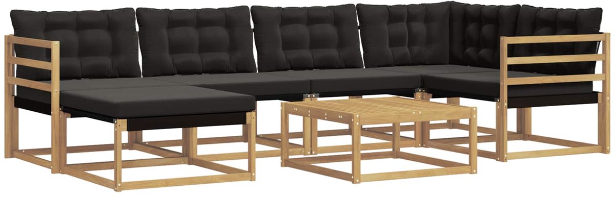 vidaXL Buiten - bank - set - 7 - st - Wit - en - zwart - Massief - Acacia - Hout Wit en zwart