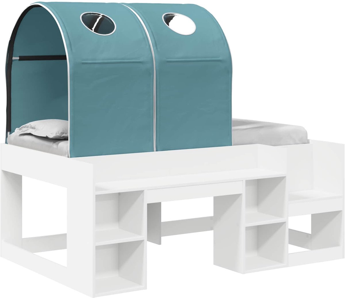 vidaXL Bed - met - Tunnel - met - plank - 3 - st - Wit - en - Lichtblauw - Bewerkt - hout Wit en lichtblauw