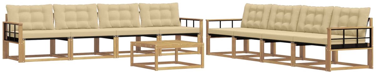 vidaXL Buiten - bank - set - 9 - st - 8-zits - Wit - en - Beige Wit en Beige