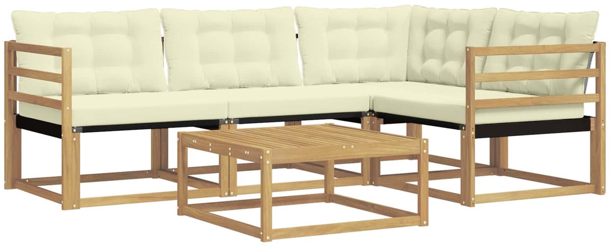 vidaXL Buiten - bank - set - 5 - st - Wit - en - crèmekleurig Wit en crèmekleurig