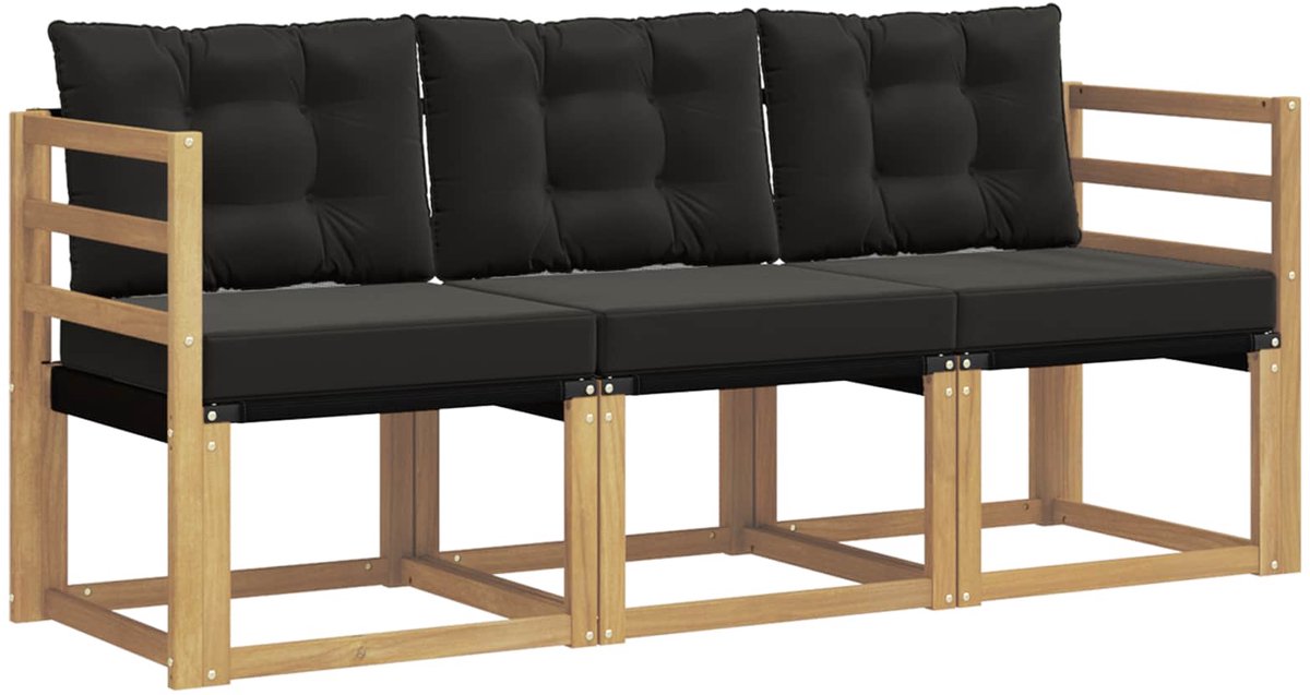 vidaXL Buiten - bank - set - 3 - st - 3-zits - Wit - en - zwart Wit en zwart