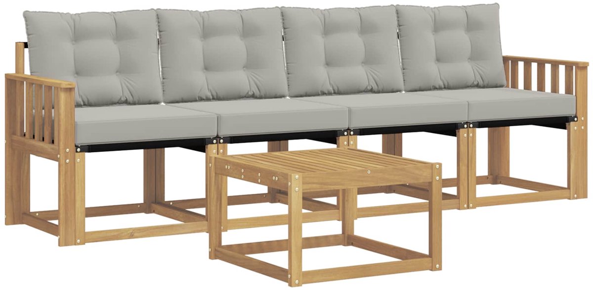 vidaXL Buiten - bank - set - 5 - st - 4-zits - White - and - Light - Grey Wit en lichtgrijs