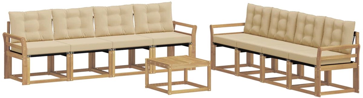 vidaXL Buiten - bank - set - 9 - st - 8-zits - Wit - en - Beige Wit en Beige