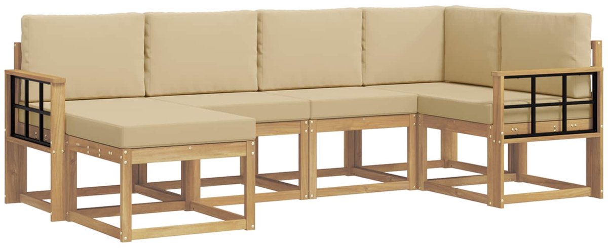 vidaXL Buiten - bank - set - 6 - st - 6-zits - Wit - en - Beige - Polyester Wit en Beige