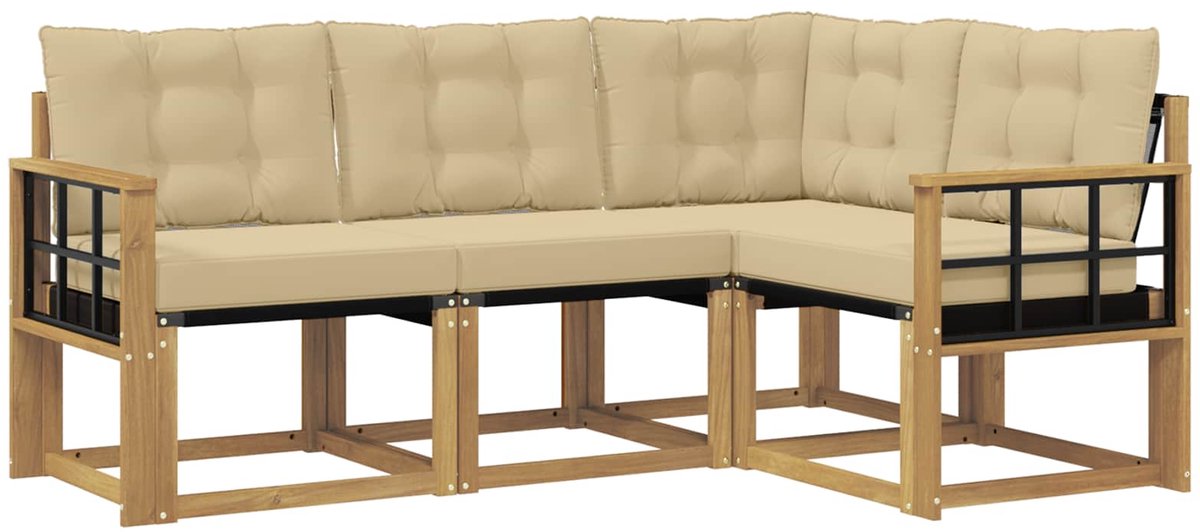 vidaXL Buiten - bank - set - 4 - st - 4-zits - Wit - en - Beige Wit en Beige