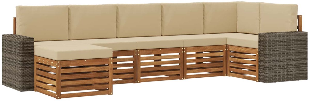 vidaXL Buiten - bank - set - 7 - st - 6-zits - Natuurlijk - en - Beige Natuurlijk en Beige