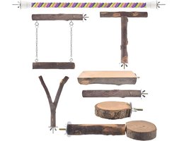 Houten Vogel Zitstokken - Sporttakken Volière - Vogel Training Klimmen - Krasbestendig Natuurlijk Hout - 8 Stuks - Natuurlijk