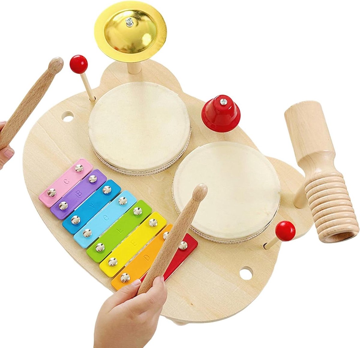 Houten Drumstel - Kinder Drumstel Percussie - Muziek Maken Spelen - Afgeronde Randen Veilig