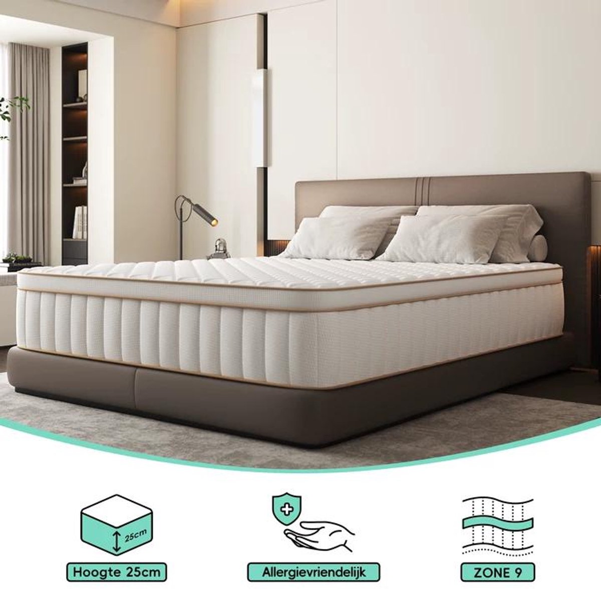 Saikefy Matras 160x200 tweepersoons - 25cm - Pocketvering Matras - 7-Zones - Orthopedisch - Anti-Allergie - Traagschuim - Gemiddelde Stevigheid — afbeelding 1