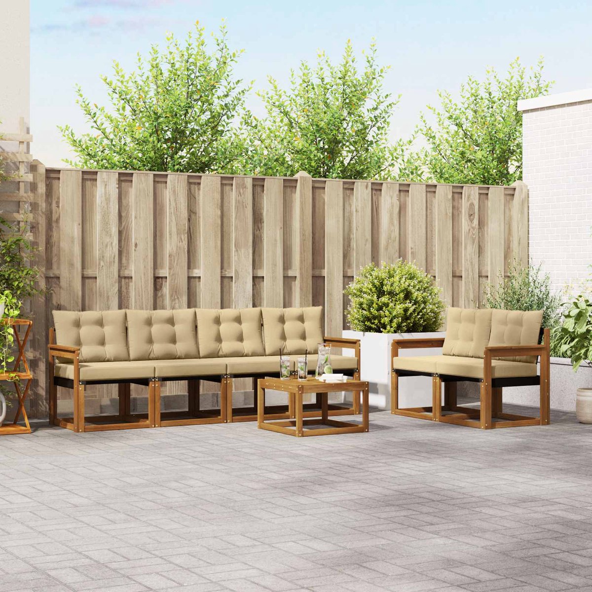 vidaXL Buiten - bank - set - 7 - st - Natuurlijk - en - Beige Natuurlijk en Beige