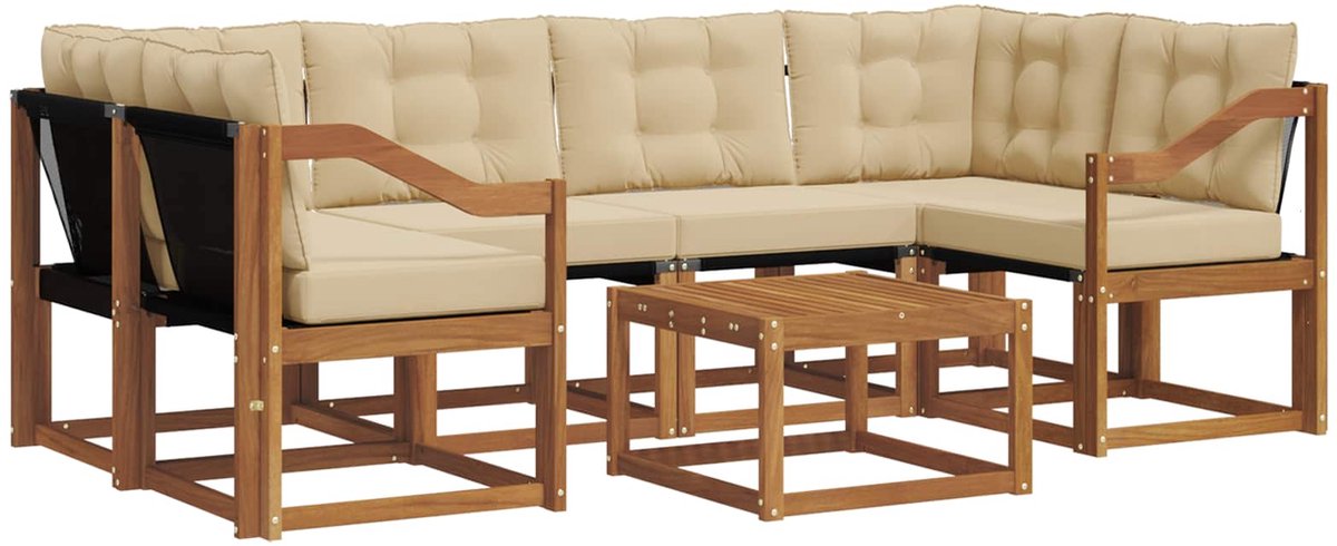 vidaXL Buiten - bank - set - 7 - st - 6-zits - Natuurlijk - en - Beige Natuurlijk en Beige