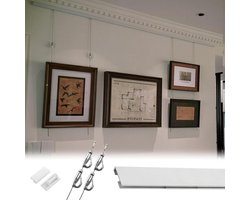 Schilderij Ophangsysteem - Kunst Ophangen - Wanddecoratie Presenteren - Geen Muurschade - 1m Rail 2.5m Kabel - Wit