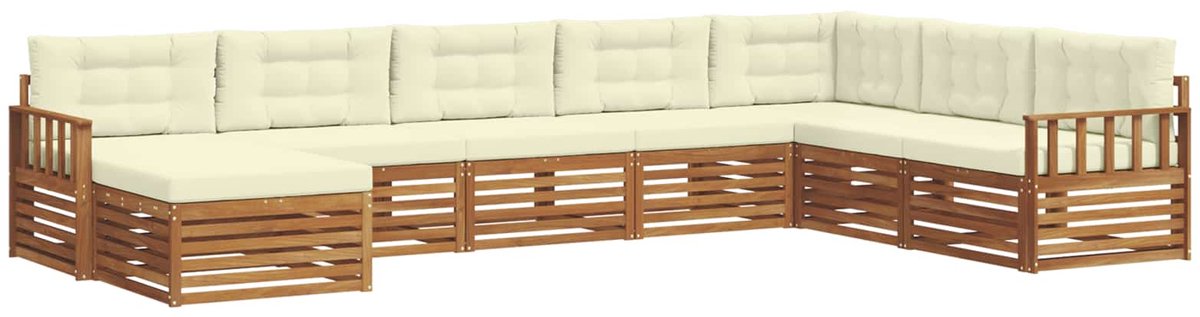 vidaXL Buiten - bank - set - 8 - st - Natuurlijk - en - Crème - Massief - Acacia - Hout Natuurlijk en Crème