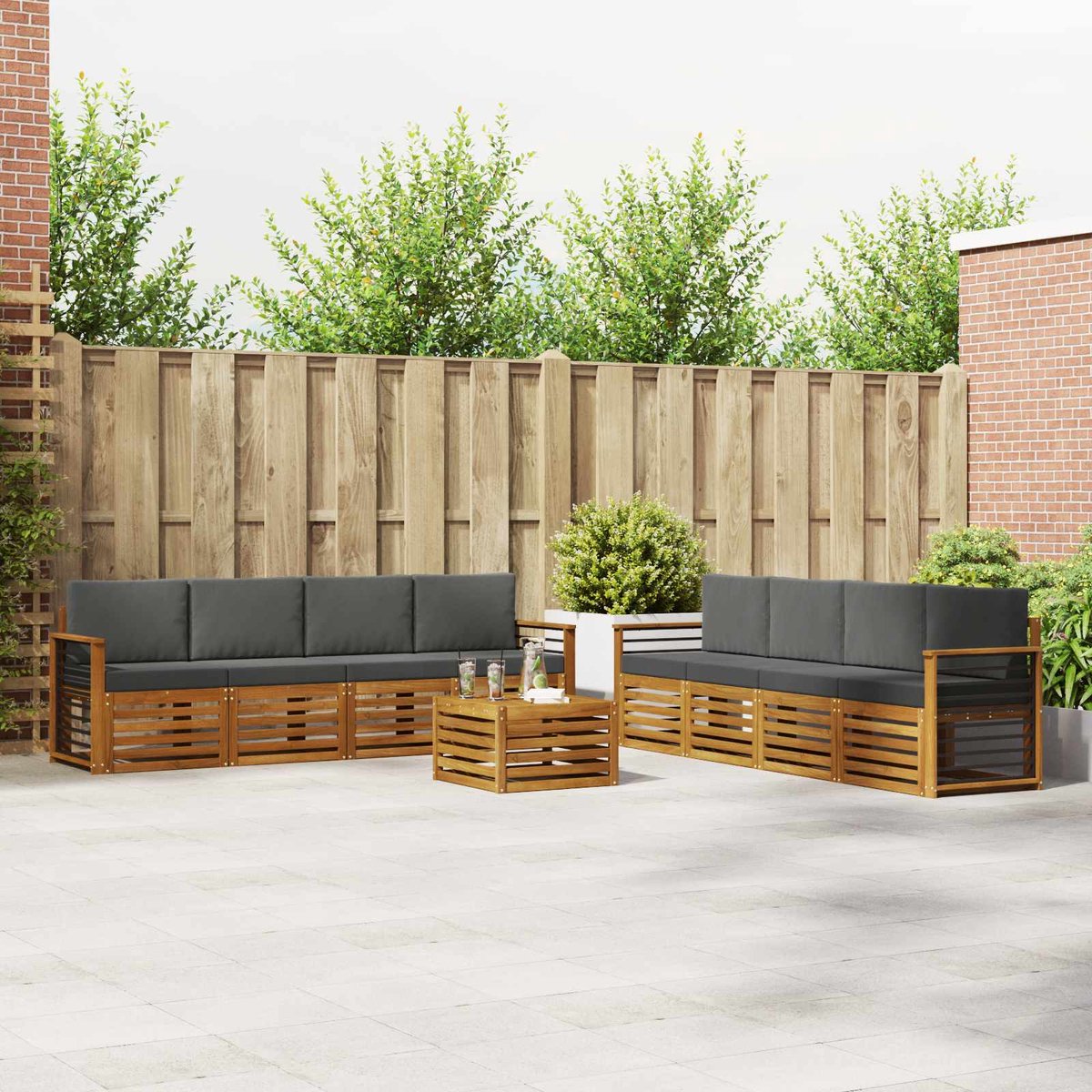 vidaXL Buiten - bank - set - 9 - st - 8-zits - Natuurlijk - en - Antraciet Natuurlijk en Antraciet