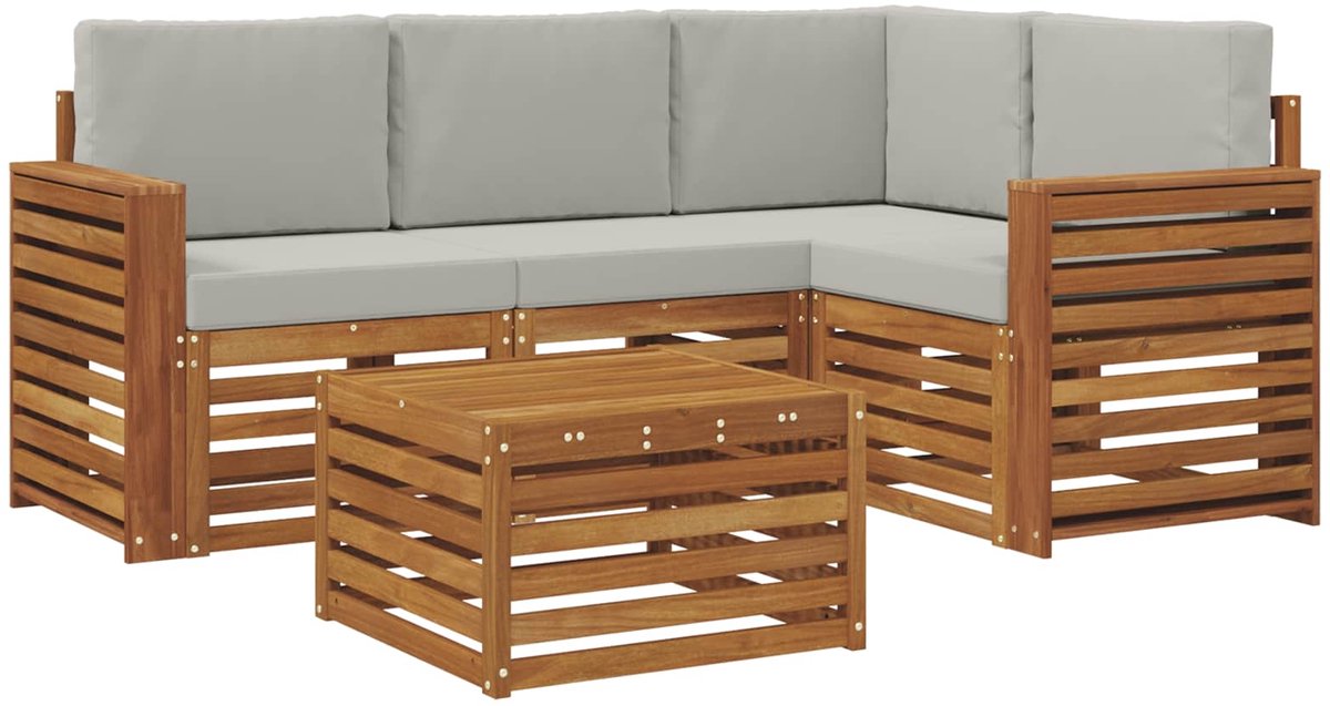 vidaXL Buiten - bank - set - 5 - st - 4-zits - Naturel - en - lichtgrijs Naturel en lichtgrijs