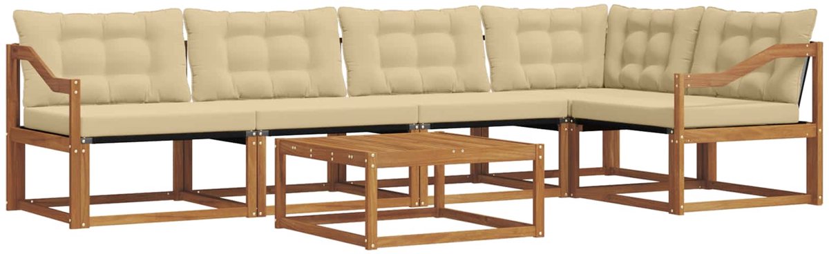 vidaXL Buiten - bank - set - 6 - st - 5-zits - Natuurlijk - en - Beige Natuurlijk en Beige