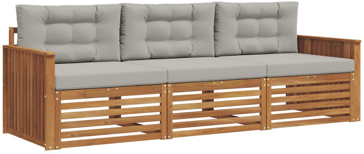 vidaXL Buiten - bank - set - 3 - st - Naturel - en - lichtgrijs Naturel en lichtgrijs