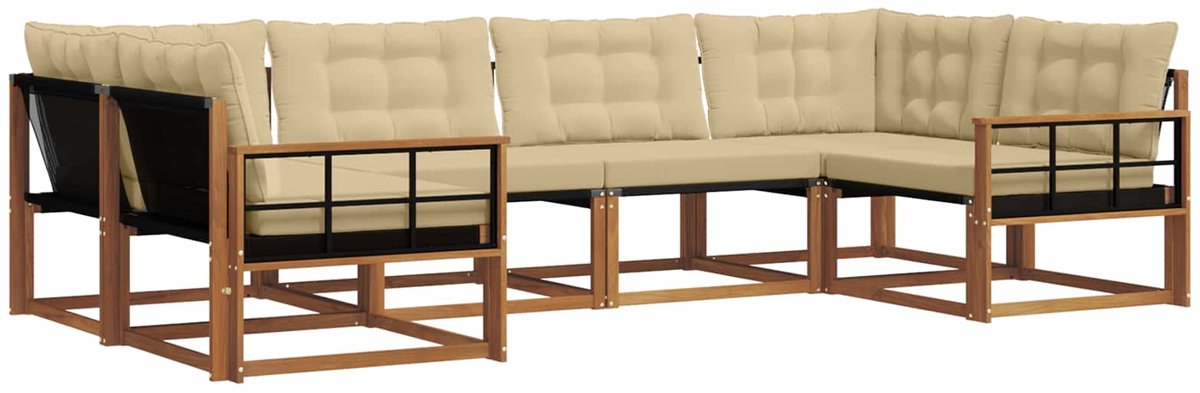 vidaXL Buiten - bank - set - 6 - st - 6-zits - Natuurlijk - en - Beige Natuurlijk en Beige