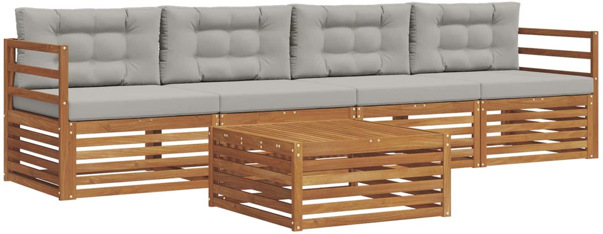 vidaXL Buiten - bank - set - 5 - st - 4-zits - Naturel - en - lichtgrijs Naturel en lichtgrijs