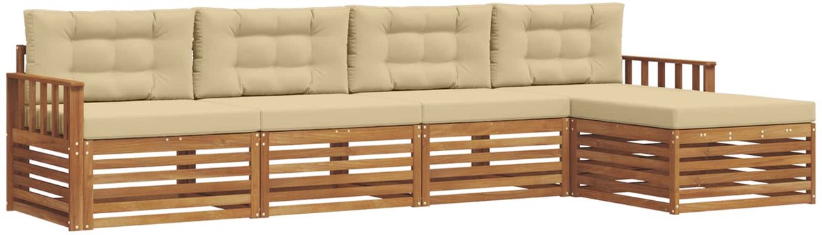 vidaXL Buiten - bank - set - 5 - st - 4-zits - Natuurlijk - en - Beige Natuurlijk en Beige