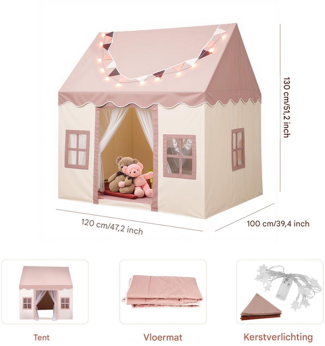 Lemlit Speeltent voor Kinderen - Kindertent met Mat Verlichting en Muggennet - Prinsessentent en Speelhuisje voor Binnen en Buiten - 120x100x130 cm - Roze — afbeelding 6