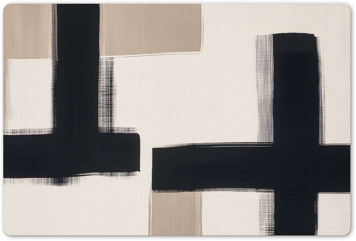 Placemats 45x30 cm - Placemat kunststof - 1 stuk - Zwart - Abstract - Japandi - Borden onderleggers - Decoratie voor op tafel - Keuken tafeldecoratie accessoires - Vinyl onderlegger - Tafelversiering