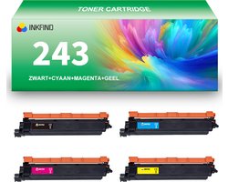 INKFIND TN243 tonercartridge multipack van 4 stuks (Zwart+Cyaan+Magenta+Geel) compatibel met Brother TN243BK/TN243C/TN243M/TN243Y…