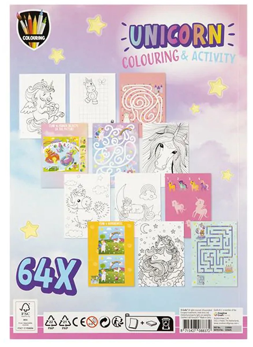 Grafix kleur- en activiteitenboek - Unicorn - A4 - 64 pagina's - Kleuren - Meisjes - Kleurboek - Kinderen - Cadeau - Activiteiten - Boek - Geschenk - Tekeningen - Doeboek - Inkleuren - Kleurplaat - Colouring Book - Kleurplezier - Opdrachten Boekje — afbeelding 6