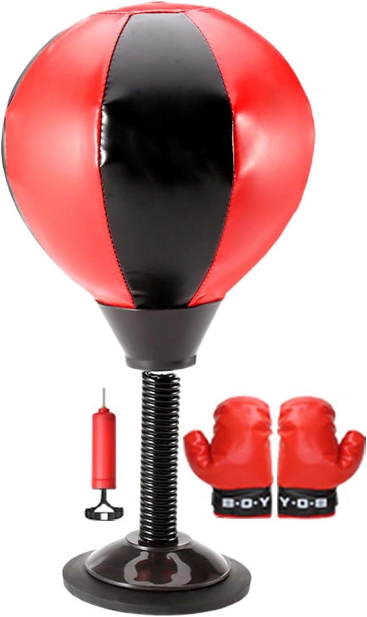 Bureaubokszak Opblaasbaar - Speedball Kantoor - Stress Verlichten - Antislip Zuignap Basis - 25 cm Hoogte - Uniek