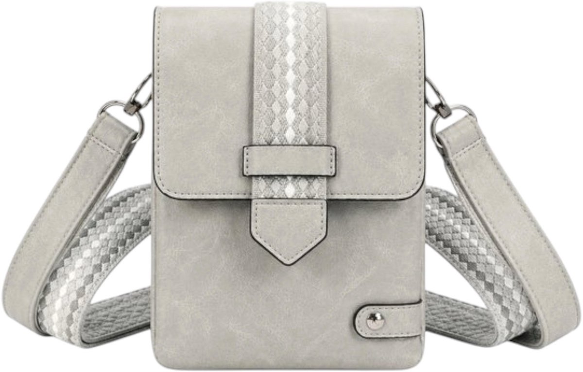 THL Design - Dames schoudertas - Klein tasje - Overslag - telefoontasje - 2 banden - Tas Licht Grijs