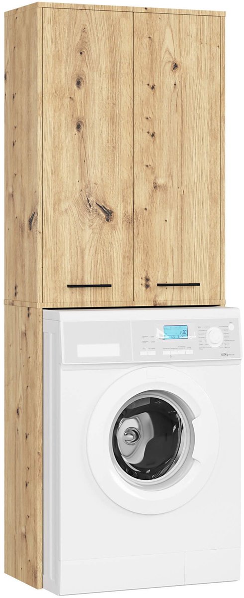 Badkamerkast voor Wasmachine FIN / Hoge Wasmachinekast met 2 Deuren / AKORD Furniture Factory / Artisan Eik / 64 x 180 x 30 cm