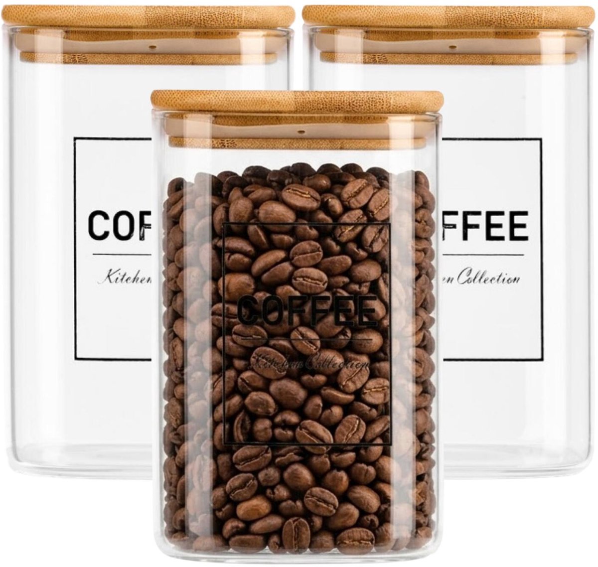 Vivalto Voorraadpot Essentials - 3x - keuken - glas - 1,2 Liter - luchtdichte deksel